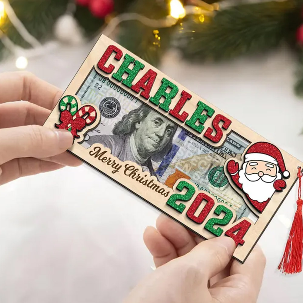 Personalized Santa Money Cards Christmas Money Holder With Name, Funny Christmas Cash Holder Gift, Customized Wooden Money Holder Ornaments