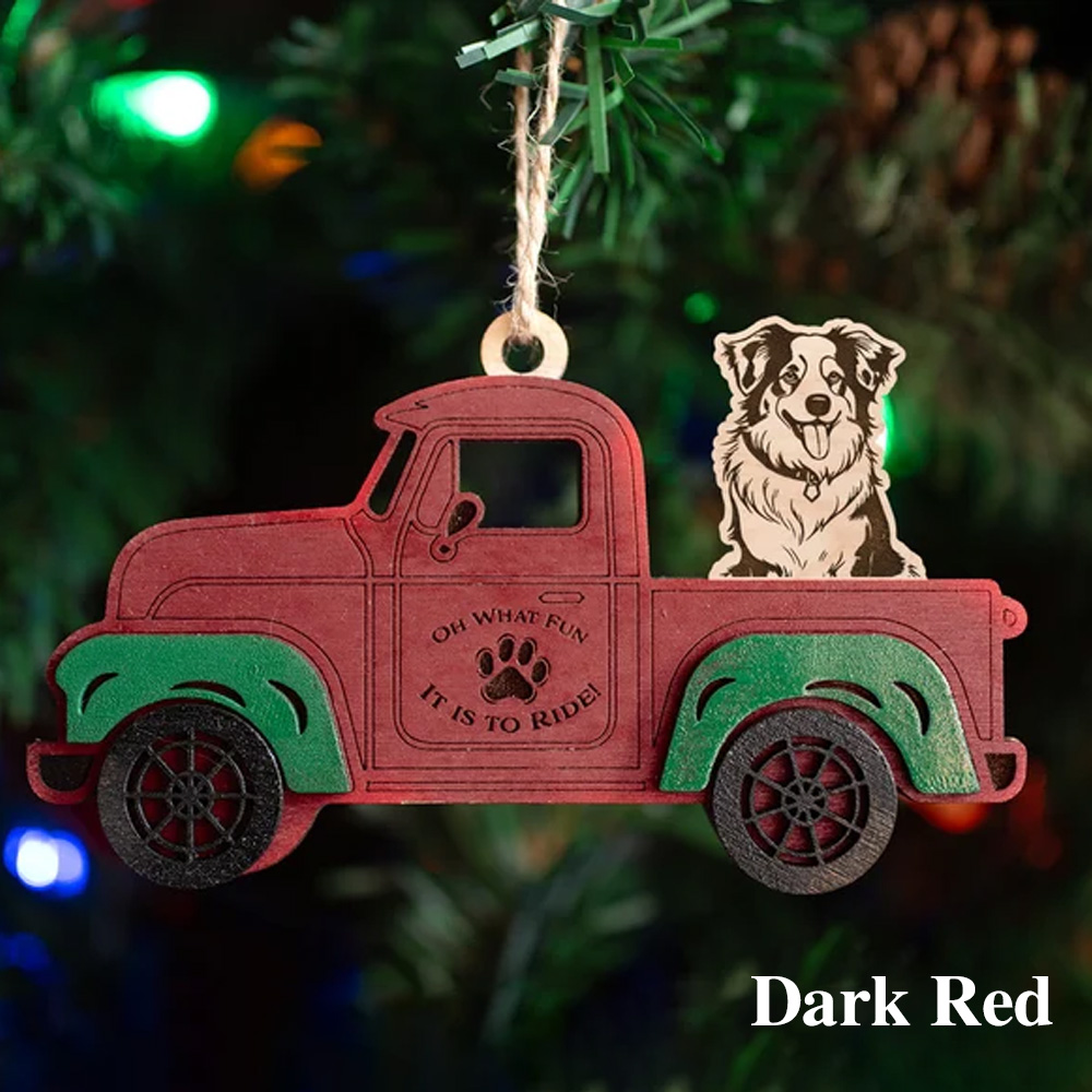 Custom Dog Christmas Tree Ornament, Rustic Christmas Red or Blue Truck Indoor Decorations, 100+ Dog Breeds Available, Gifts for Pet Lovers Dog Mom