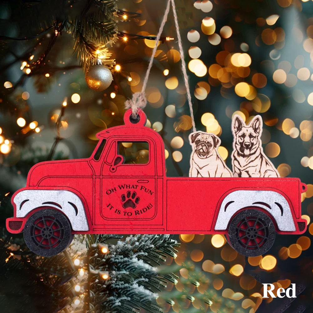 Custom Dog Christmas Tree Ornament, Rustic Christmas Red or Blue Truck Indoor Decorations, 100+ Dog Breeds Available, Gifts for Pet Lovers Dog Mom