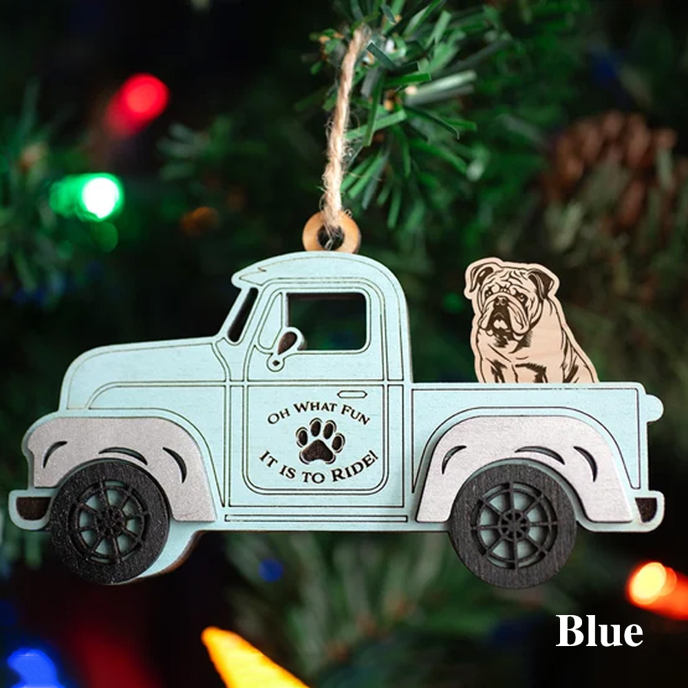 Custom Dog Christmas Tree Ornament, Rustic Christmas Red or Blue Truck Indoor Decorations, 100+ Dog Breeds Available, Gifts for Pet Lovers Dog Mom