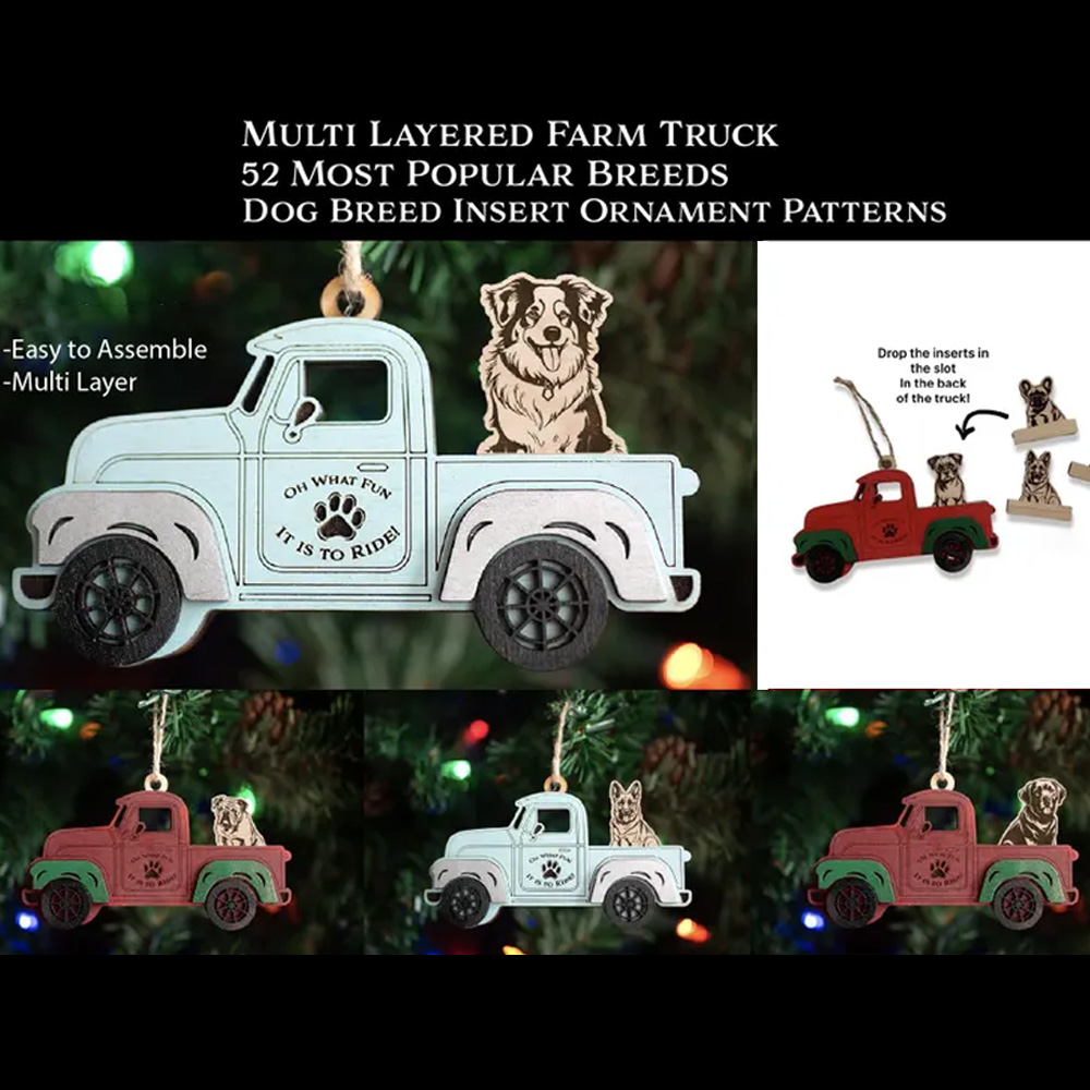 Custom Dog Christmas Tree Ornament, Rustic Christmas Red or Blue Truck Indoor Decorations, 100+ Dog Breeds Available, Gifts for Pet Lovers Dog Mom