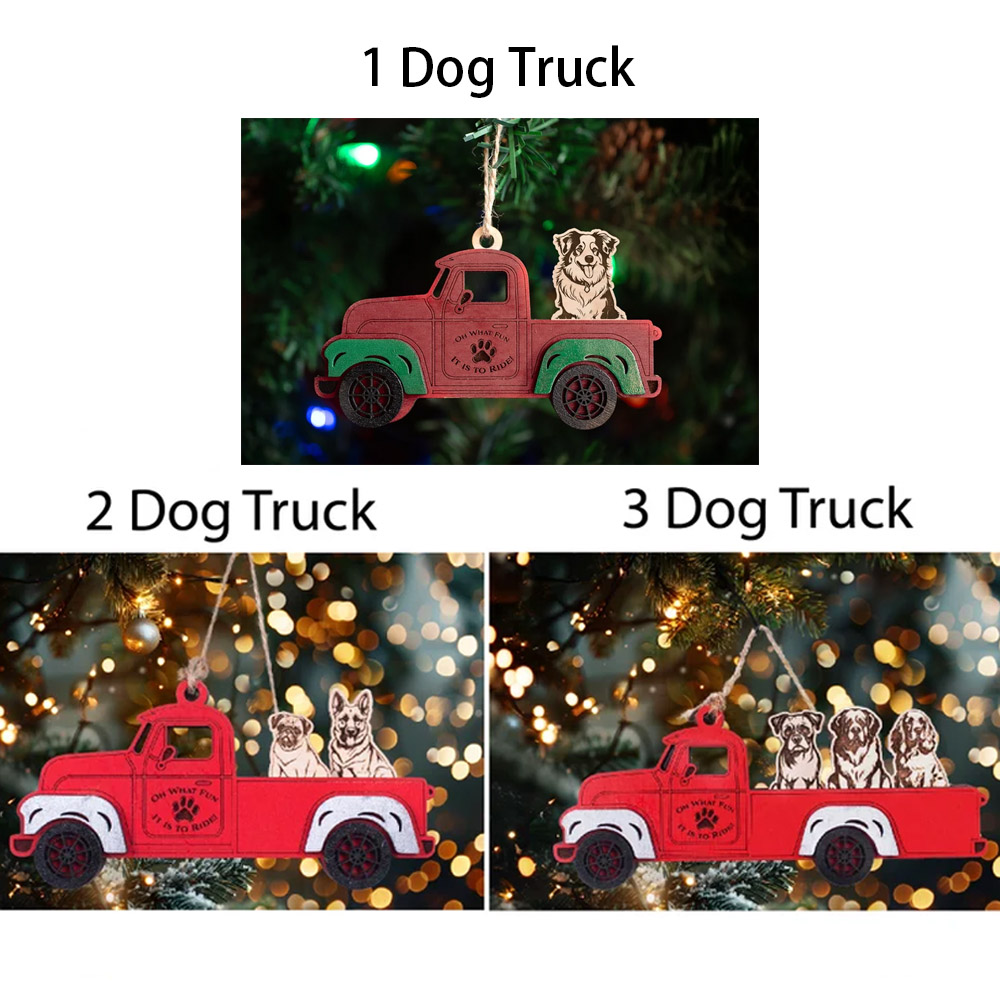 Custom Dog Christmas Tree Ornament, Rustic Christmas Red or Blue Truck Indoor Decorations, 100+ Dog Breeds Available, Gifts for Pet Lovers Dog Mom