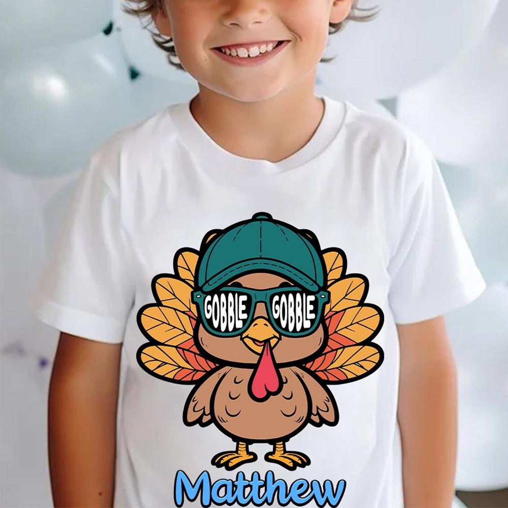 Personalized Coolest Turkey in Sunglasses Bodysuit Shirt Sweatshirt for Baby Boy Girl with Name, Thanksgiving Gift for Newborn Kids Toddler Clothing