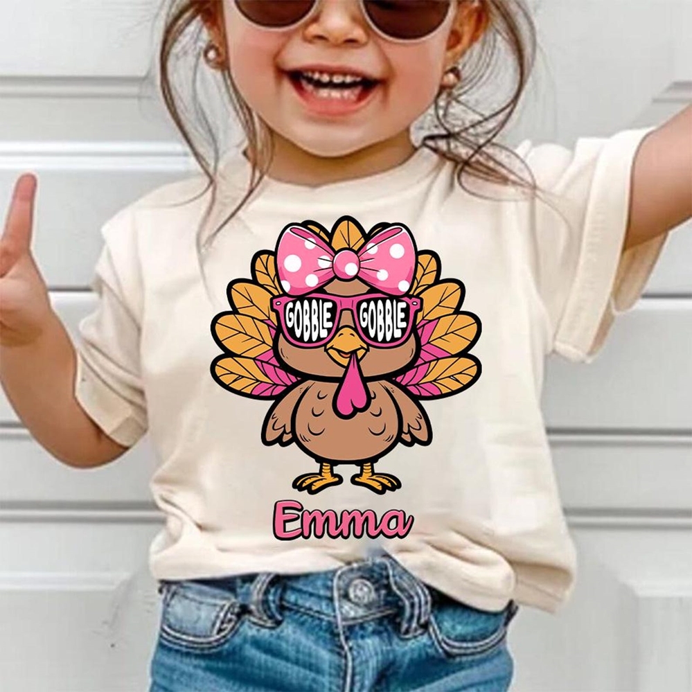 Personalized Coolest Turkey in Sunglasses Bodysuit Shirt Sweatshirt for Baby Boy Girl with Name, Thanksgiving Gift for Newborn Kids Toddler Clothing
