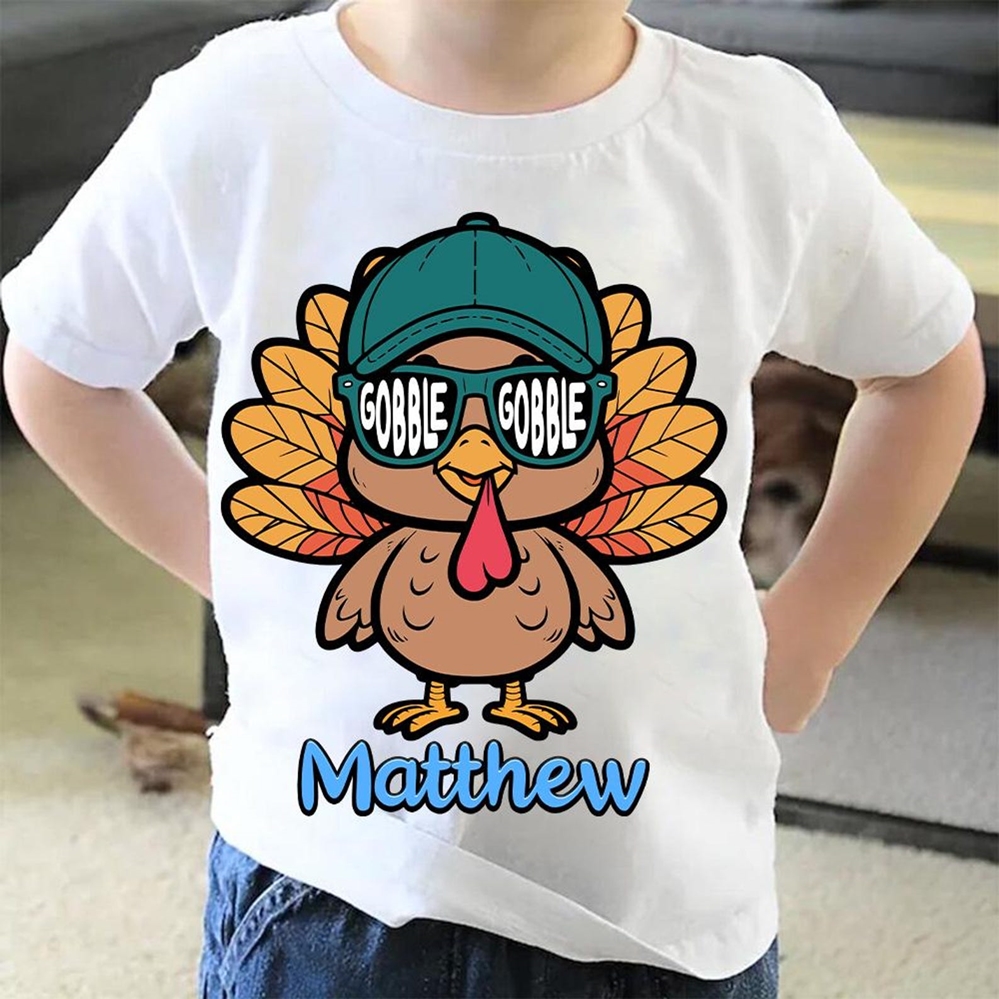 Personalized Coolest Turkey in Sunglasses Bodysuit Shirt Sweatshirt for Baby Boy Girl with Name, Thanksgiving Gift for Newborn Kids Toddler Clothing