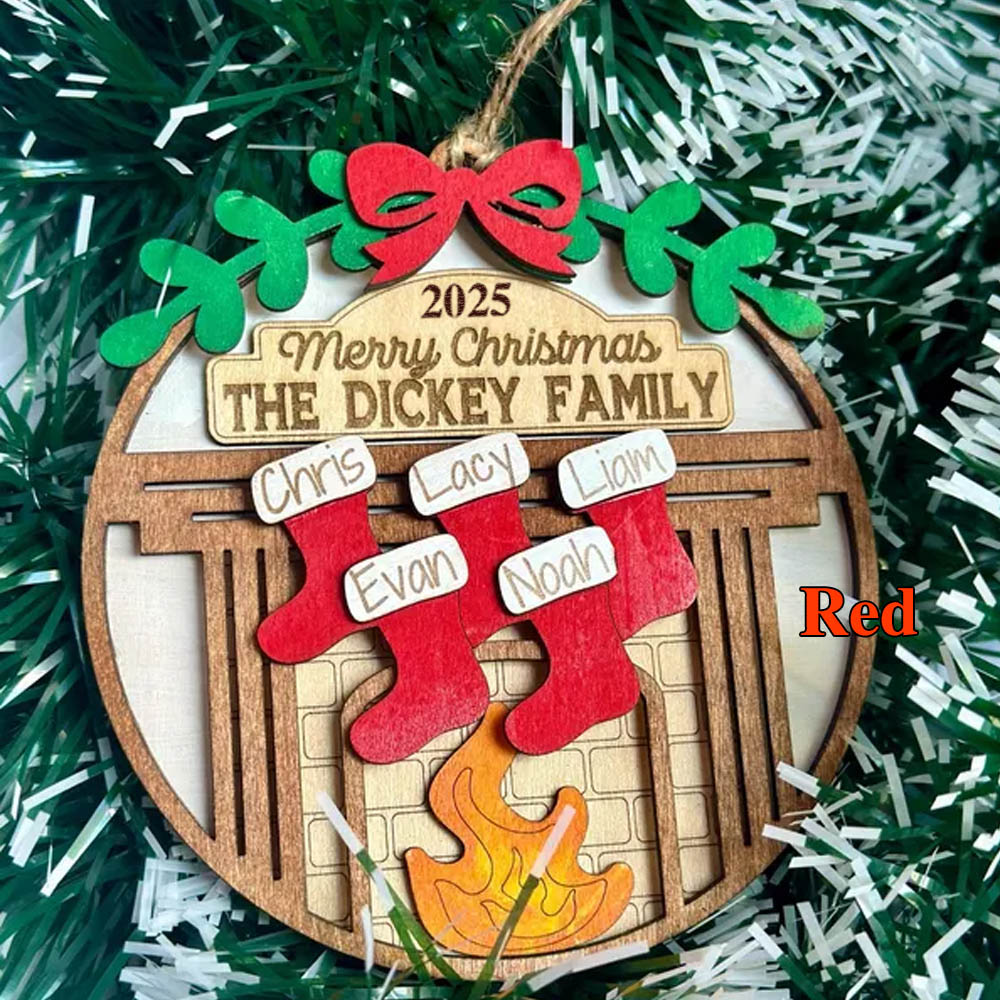 (Set of 2pcs)Custom Family Christmas Fireplace Ornament With Stockings, Old World Rustic Wooden Christmas Tree Ornaments With Name, Snowman Ornaments, Gifts for Woman