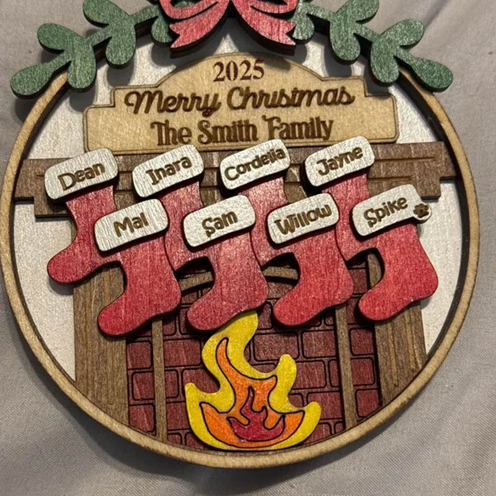 (Set of 2pcs)Custom Family Christmas Fireplace Ornament With Stockings, Old World Rustic Wooden Christmas Tree Ornaments With Name, Snowman Ornaments, Gifts for Woman