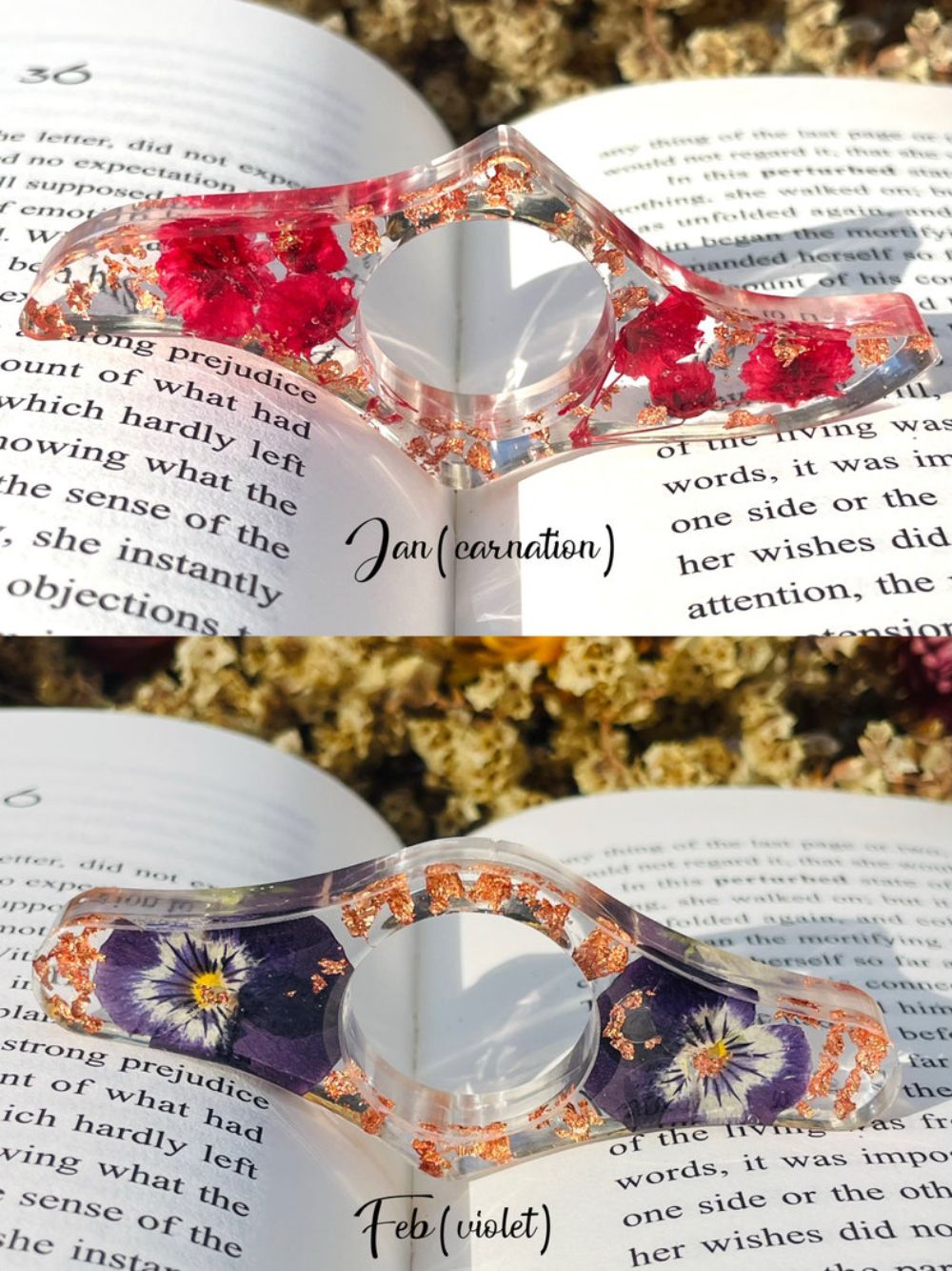 Real Birth Flower Book Page Holder, Floral Resin Thumb Page Holder, Page Spreader, Book Accessories, Book Lover Gift, Birthday Gift