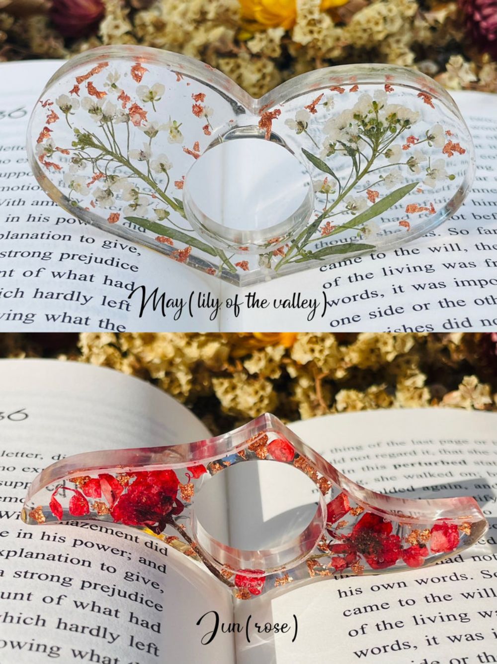 Real Birth Flower Book Page Holder, Floral Resin Thumb Page Holder, Page Spreader, Book Accessories, Book Lover Gift, Birthday Gift
