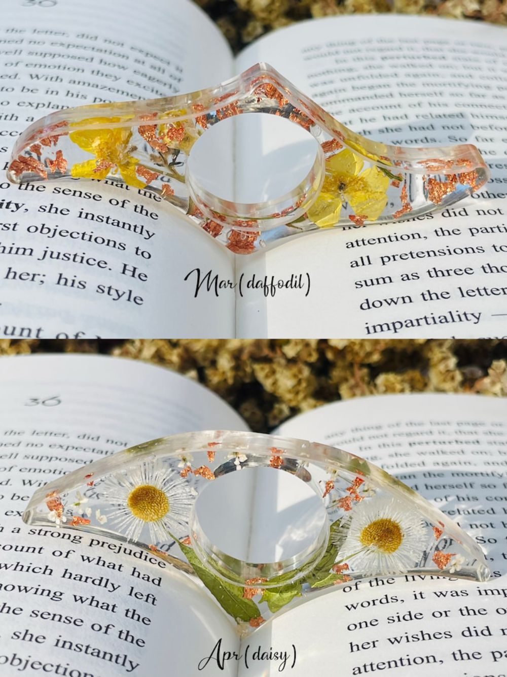 Real Birth Flower Book Page Holder, Floral Resin Thumb Page Holder, Page Spreader, Book Accessories, Book Lover Gift, Birthday Gift