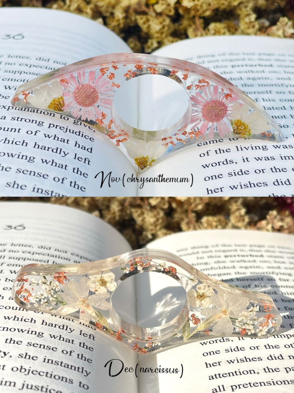 Real Birth Flower Book Page Holder, Floral Resin Thumb Page Holder, Page Spreader, Book Accessories, Book Lover Gift, Birthday Gift