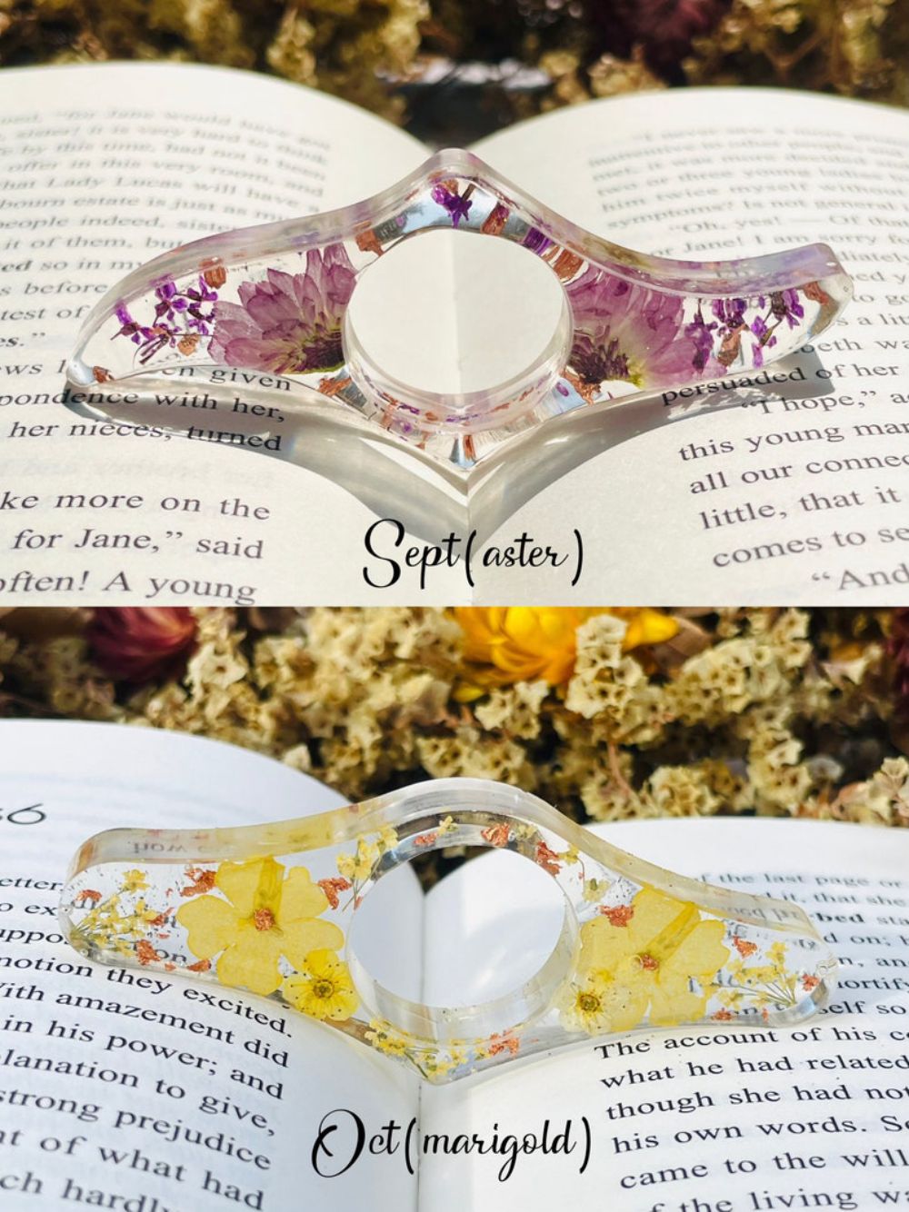 Real Birth Flower Book Page Holder, Floral Resin Thumb Page Holder, Page Spreader, Book Accessories, Book Lover Gift, Birthday Gift