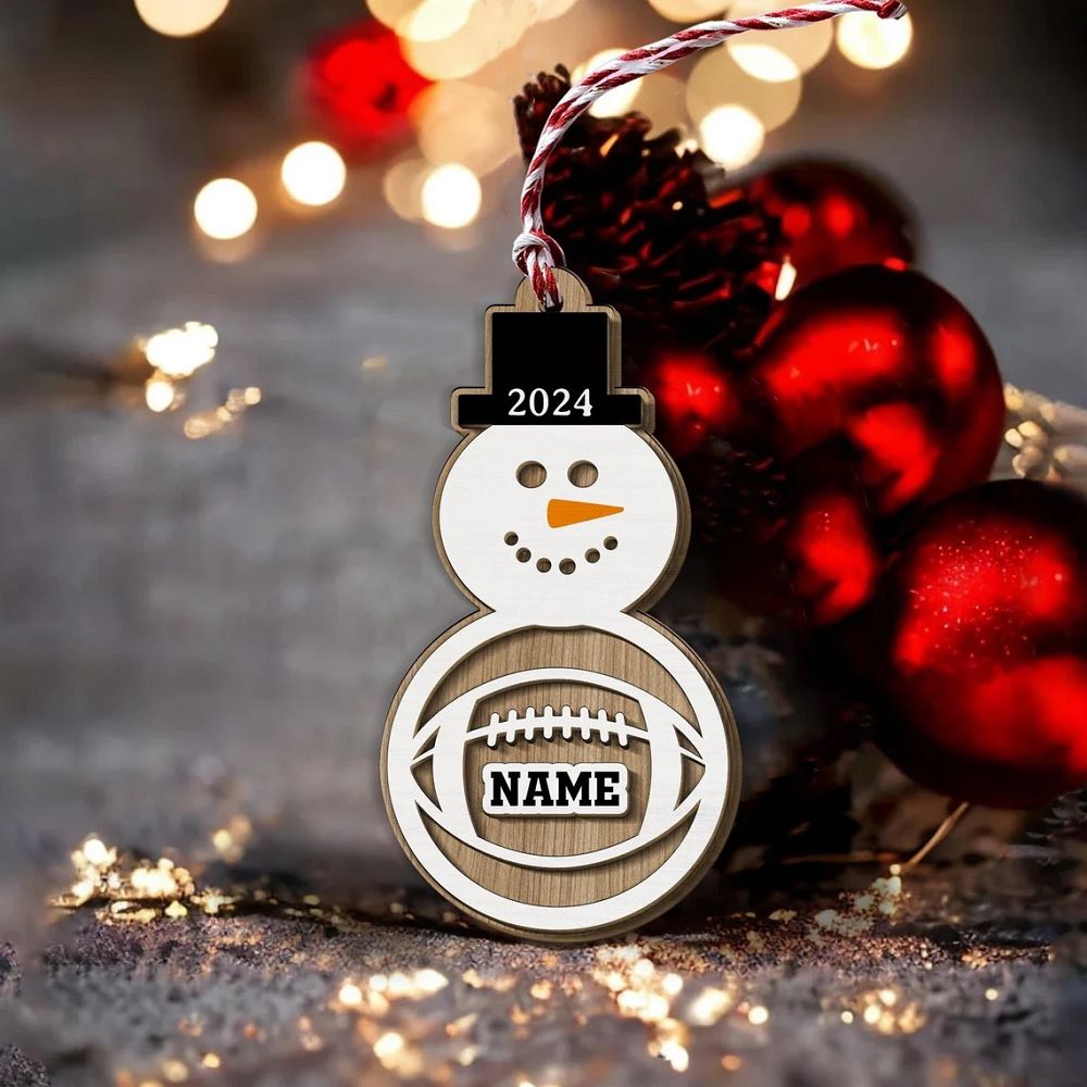Personalized Snowman Sports Ornament 2024, Baseball Ornament, Basketball Players Ornament, Coach Gifts, Sport Team 2-Layer Wooden Ornament