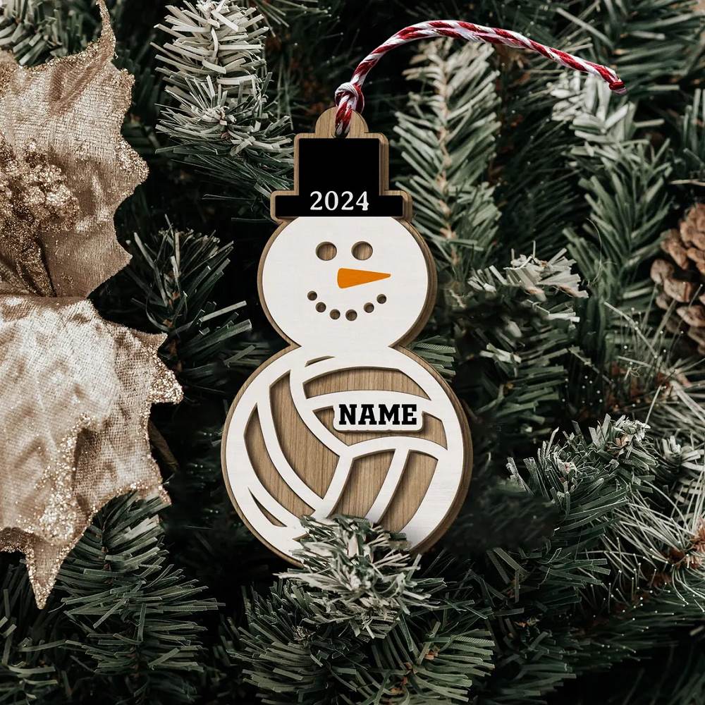 Personalized Snowman Sports Ornament 2024, Baseball Ornament, Basketball Players Ornament, Coach Gifts, Sport Team 2-Layer Wooden Ornament