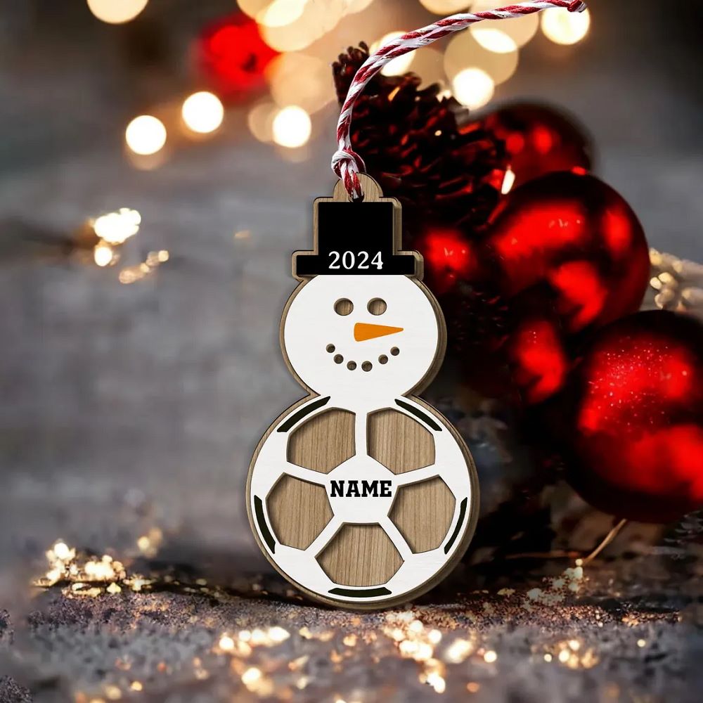 Personalized Snowman Sports Ornament 2024, Baseball Ornament, Basketball Players Ornament, Coach Gifts, Sport Team 2-Layer Wooden Ornament