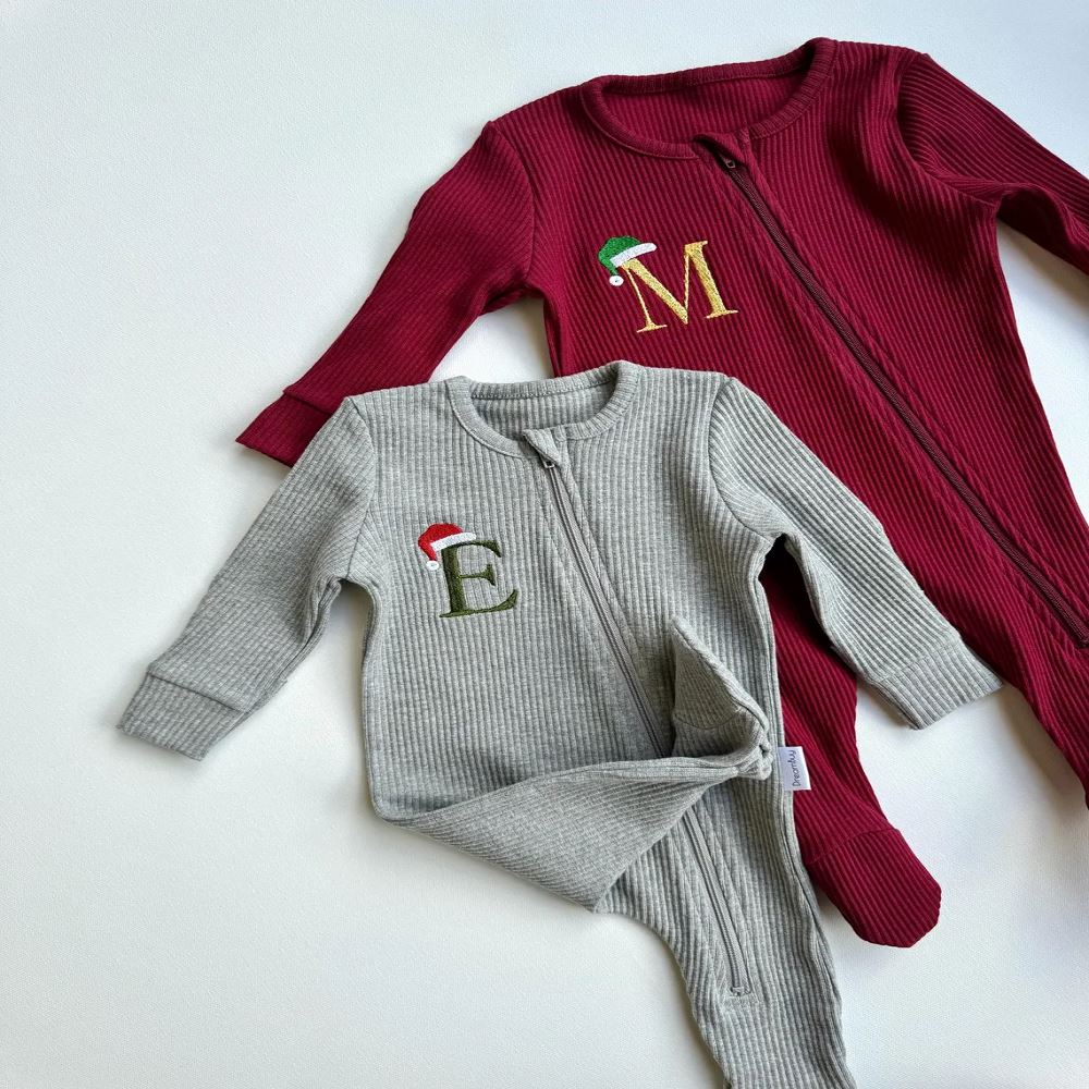 Christmas Xmas Personalised Gift Baby Zip Romper | Embroidered Baby Grow Newborn Essentials, Personalized Reindeer Gift My First Christmas