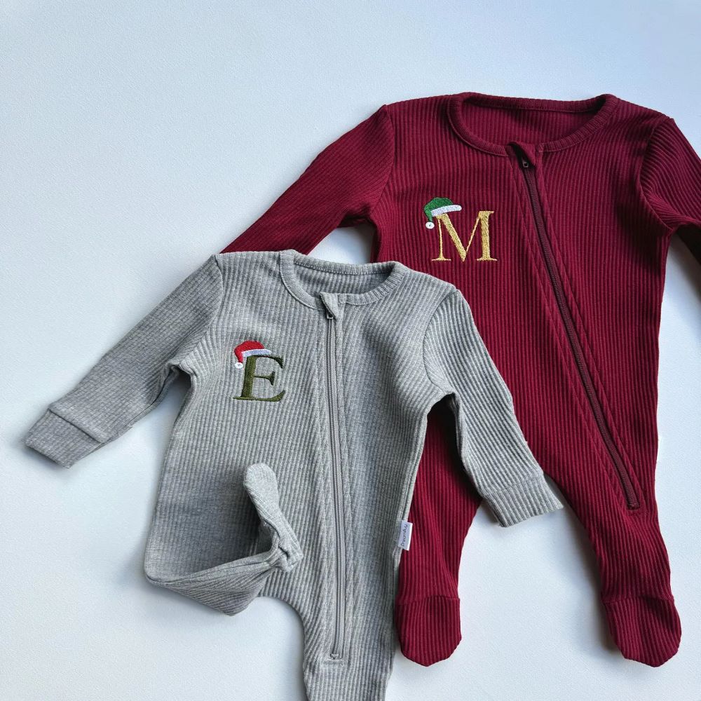 Christmas Xmas Personalised Gift Baby Zip Romper | Embroidered Baby Grow Newborn Essentials, Personalized Reindeer Gift My First Christmas
