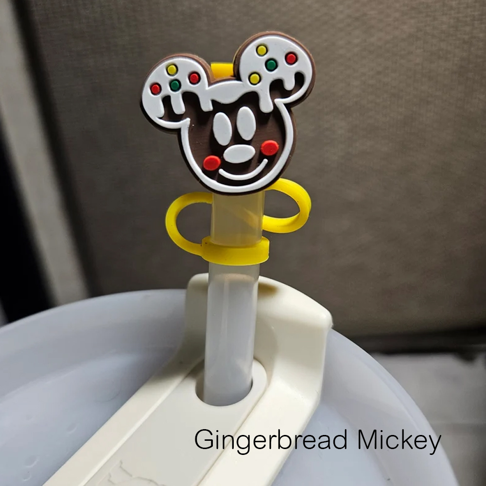 Personalized Christmas Straw Toppers, Gingerbread Mickey & Minnie & Monster Wreath Glass Cup Straw Lid Covers Accessories, Christmas Gift for Woman/Kid