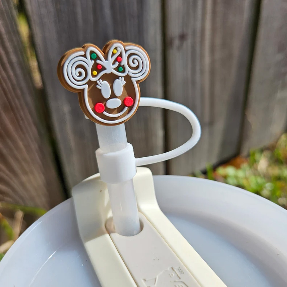 Personalized Christmas Straw Toppers, Gingerbread Mickey & Minnie & Monster Wreath Glass Cup Straw Lid Covers Accessories, Christmas Gift for Woman/Kid