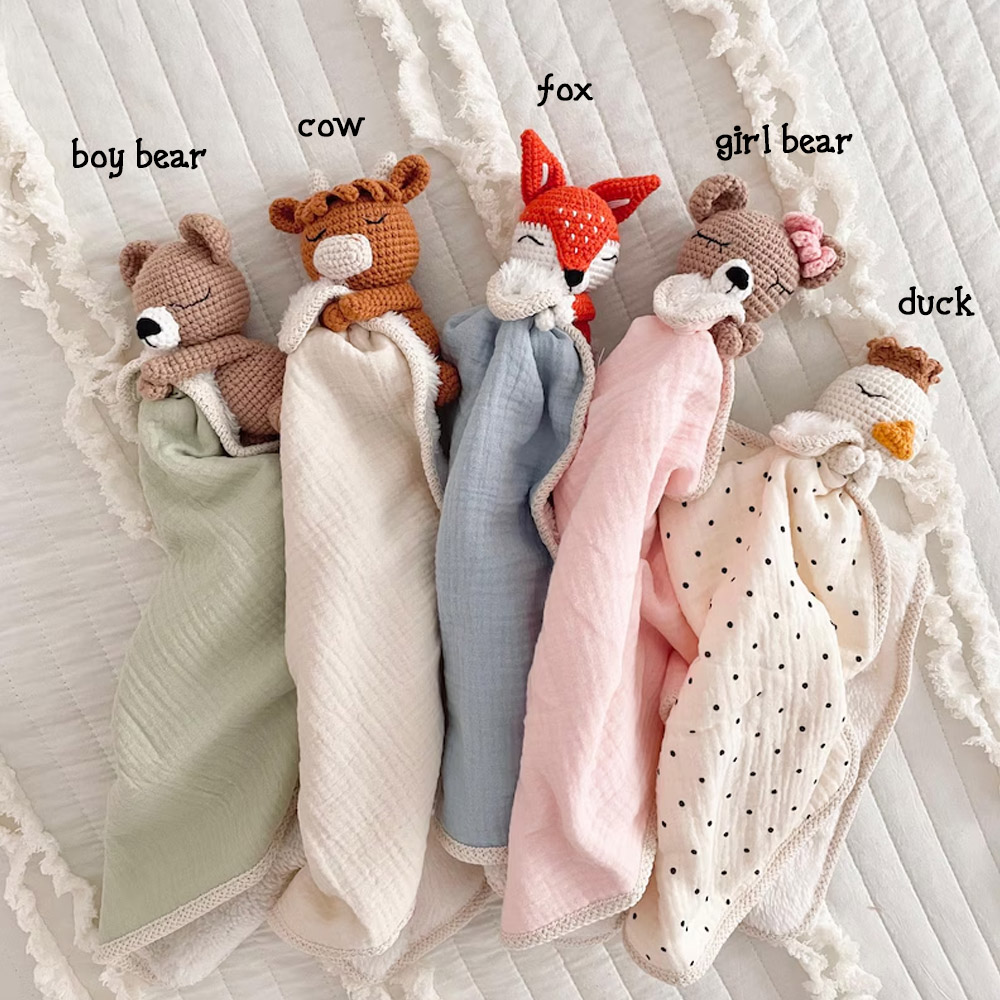 Personalized Baby Animals Blanket Embroidery Name,Baby Toy Stuffed Comforter,Newborn Essentials Stuff Must Haves,Baby Shower Gift for Newborn Girl/Boy