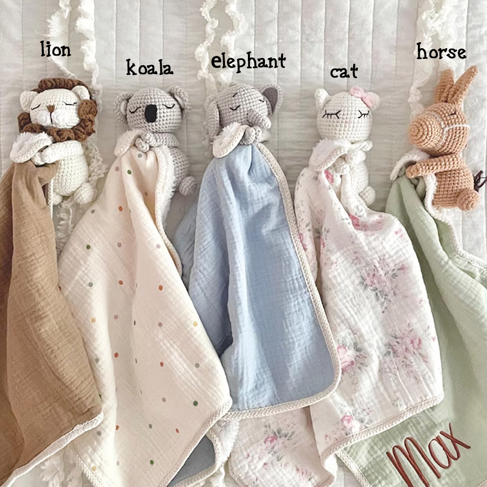 Personalized Baby Animals Blanket Embroidery Name,Baby Toy Stuffed Comforter,Newborn Essentials Stuff Must Haves,Baby Shower Gift for Newborn Girl/Boy