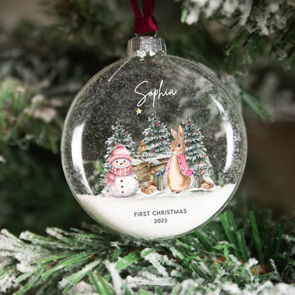 Personalised Baby's First Christmas Tree Ornaments,Helen Beatrix Potter Peter Rabbit Winter Wonderland Glass Decorations,Baby Shower Gift for Newborn