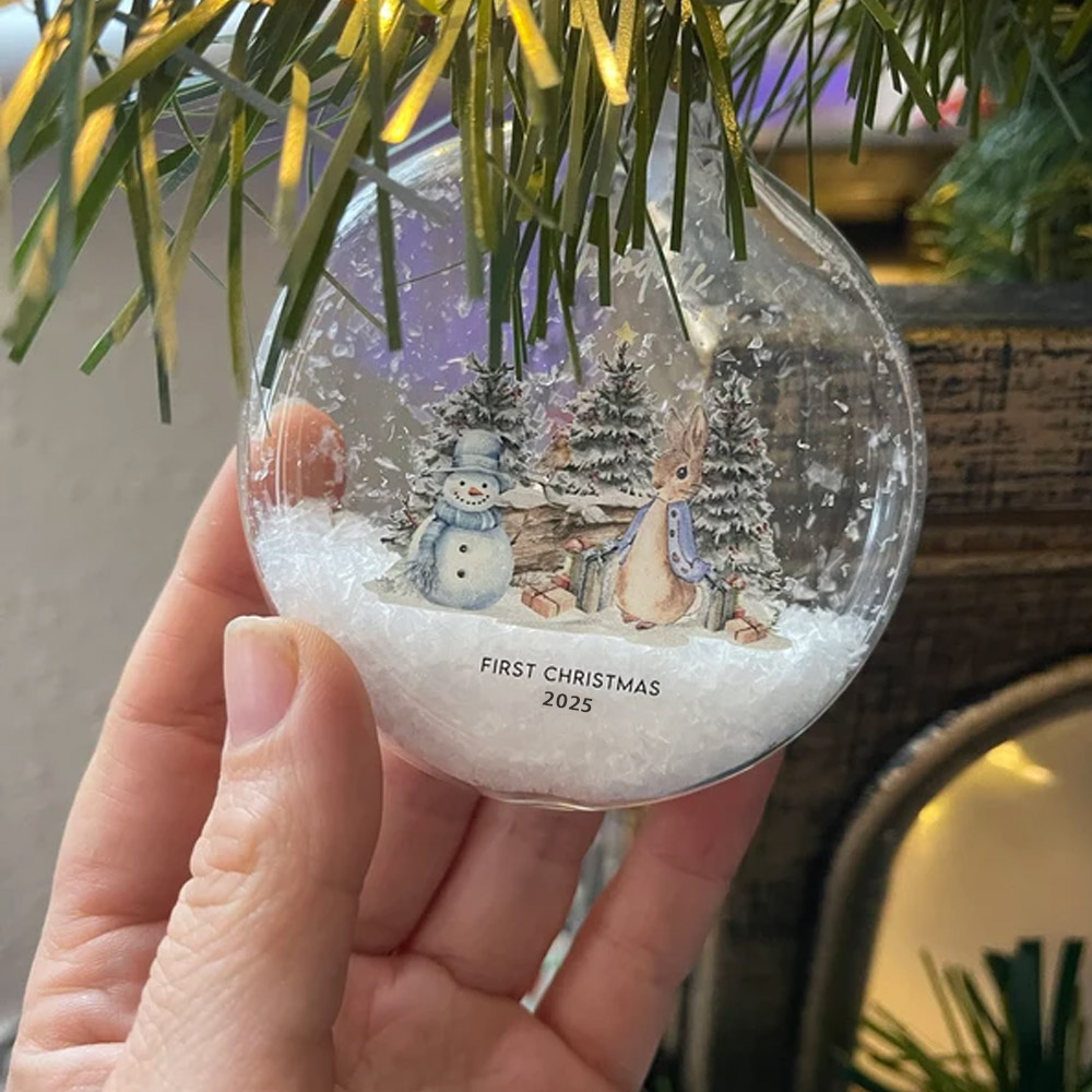 Personalised Baby's First Christmas Tree Ornaments,Helen Beatrix Potter Peter Rabbit Winter Wonderland Glass Decorations,Baby Shower Gift for Newborn