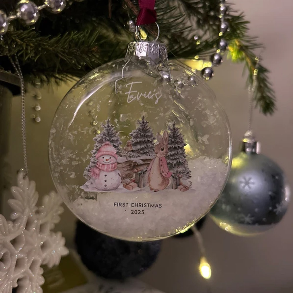 Personalised Baby's First Christmas Tree Ornaments,Helen Beatrix Potter Peter Rabbit Winter Wonderland Glass Decorations,Baby Shower Gift for Newborn