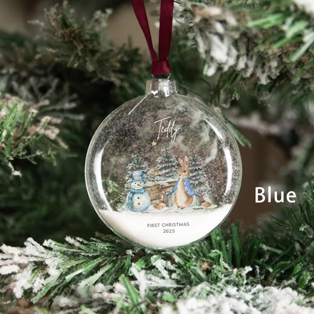 Personalised Baby's First Christmas Tree Ornaments,Helen Beatrix Potter Peter Rabbit Winter Wonderland Glass Decorations,Baby Shower Gift for Newborn