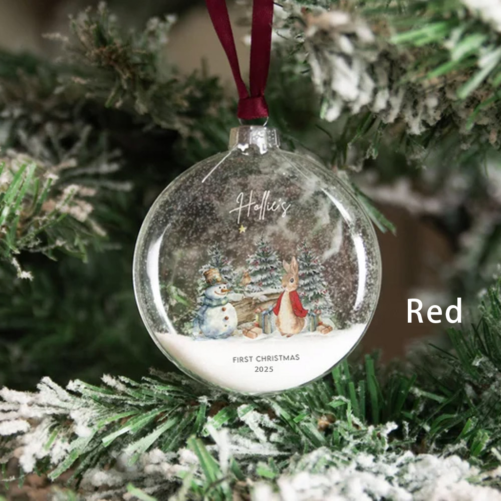 Personalised Baby's First Christmas Tree Ornaments,Helen Beatrix Potter Peter Rabbit Winter Wonderland Glass Decorations,Baby Shower Gift for Newborn