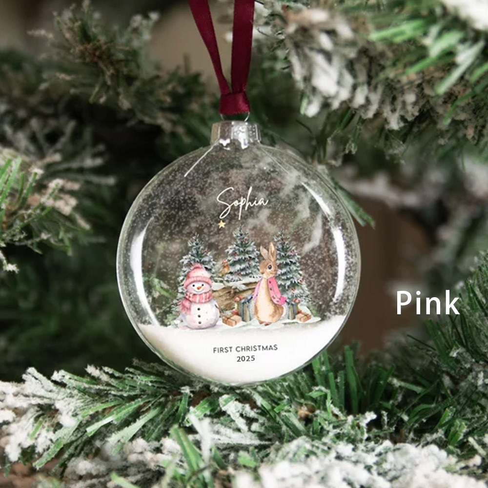 Personalised Baby's First Christmas Tree Ornaments,Helen Beatrix Potter Peter Rabbit Winter Wonderland Glass Decorations,Baby Shower Gift for Newborn