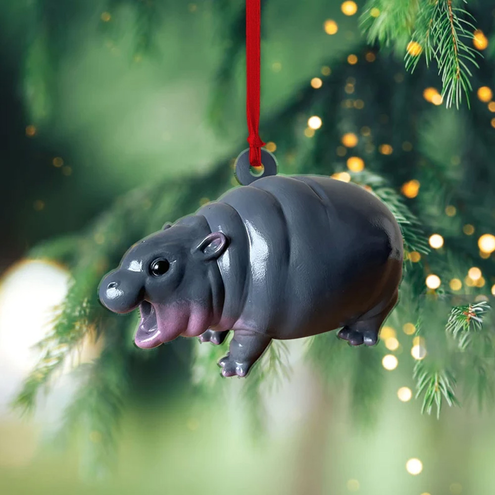 Cute Baby Hippo Moo Deng Decorations,Hippopotamus Christmas Tree Ornament,Funny Car Rear View Mirror Hanging,Dashboard Accessories,Gift for Woman Man