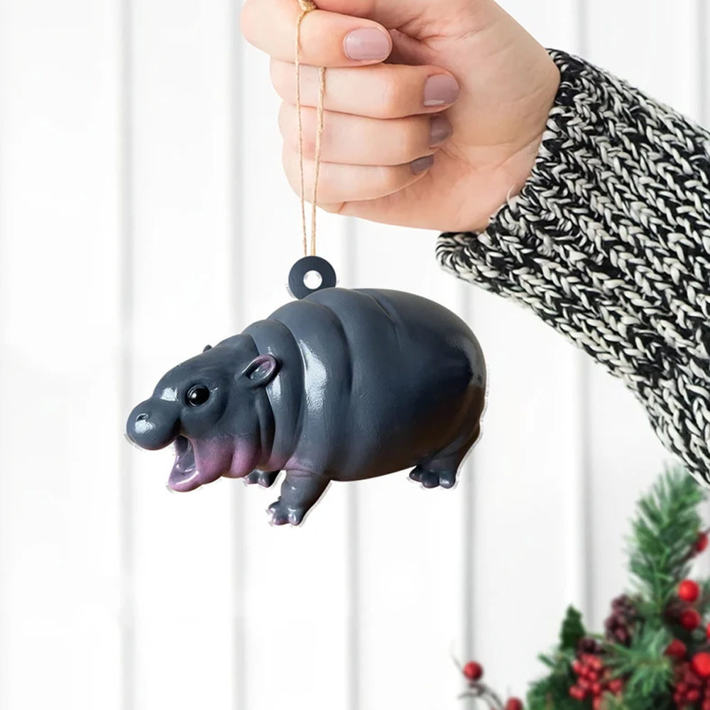 Cute Baby Hippo Moo Deng Decorations,Hippopotamus Christmas Tree Ornament,Funny Car Rear View Mirror Hanging,Dashboard Accessories,Gift for Woman Man