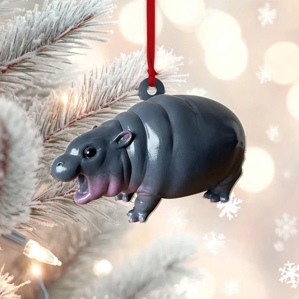 Cute Baby Hippo Moo Deng Decorations,Hippopotamus Christmas Tree Ornament,Funny Car Rear View Mirror Hanging,Dashboard Accessories,Gift for Woman Man