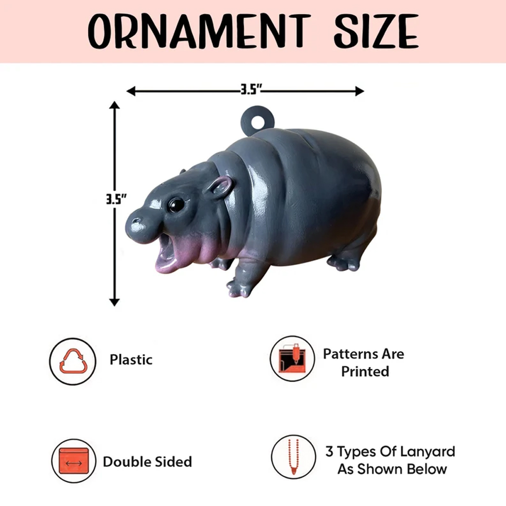 Cute Baby Hippo Moo Deng Decorations,Hippopotamus Christmas Tree Ornament,Funny Car Rear View Mirror Hanging,Dashboard Accessories,Gift for Woman Man