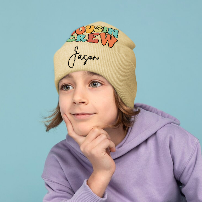 Personalized Family Reunion Hat, COUSIN CREW Knit Beanie, Cozy Winter Hat for Family and Friends