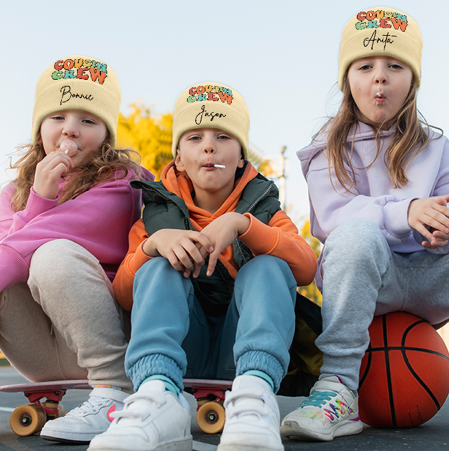 Personalized Family Reunion Hat, COUSIN CREW Knit Beanie, Cozy Winter Hat for Family and Friends