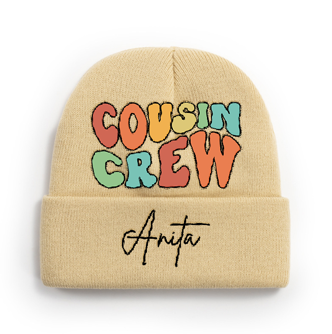 Personalized Family Reunion Hat, COUSIN CREW Knit Beanie, Cozy Winter Hat for Family and Friends