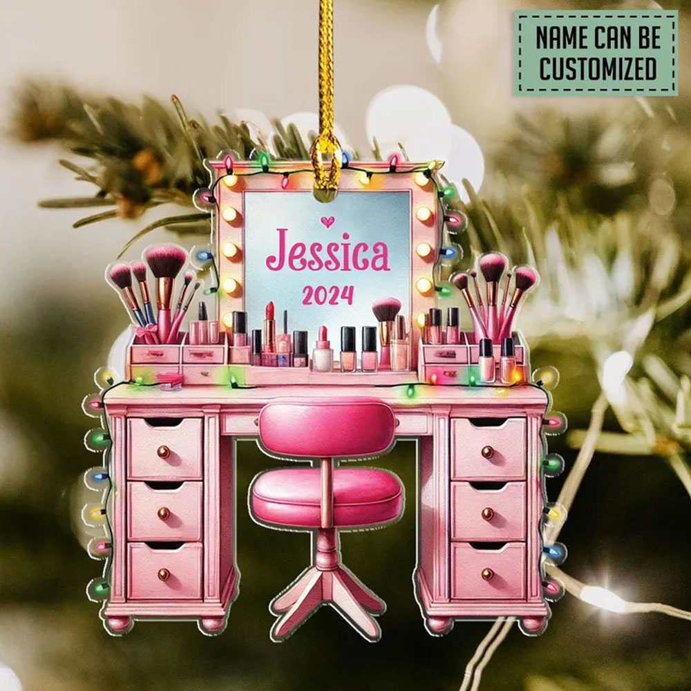 Personalized Set Makeup 2d Flat Ornament, Makeup Artist Christmas Ornament Gift, Make Up Ornament For Girls, Christmas 2024 Makeup Gift