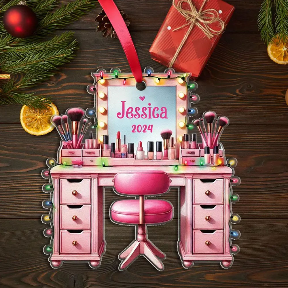 Personalized Set Makeup 2d Flat Ornament, Makeup Artist Christmas Ornament Gift, Make Up Ornament For Girls, Christmas 2024 Makeup Gift