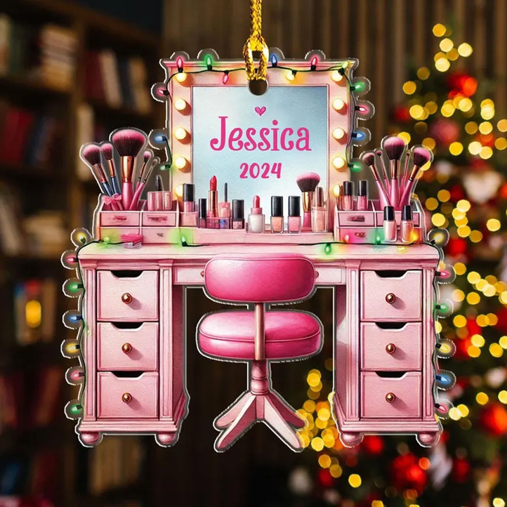Personalized Set Makeup 2d Flat Ornament, Makeup Artist Christmas Ornament Gift, Make Up Ornament For Girls, Christmas 2024 Makeup Gift