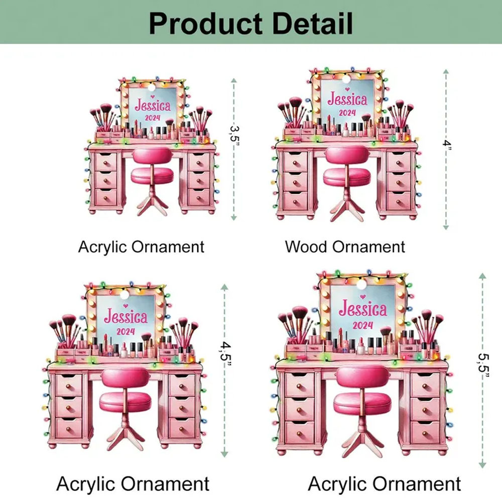 Personalized Set Makeup 2d Flat Ornament, Makeup Artist Christmas Ornament Gift, Make Up Ornament For Girls, Christmas 2024 Makeup Gift
