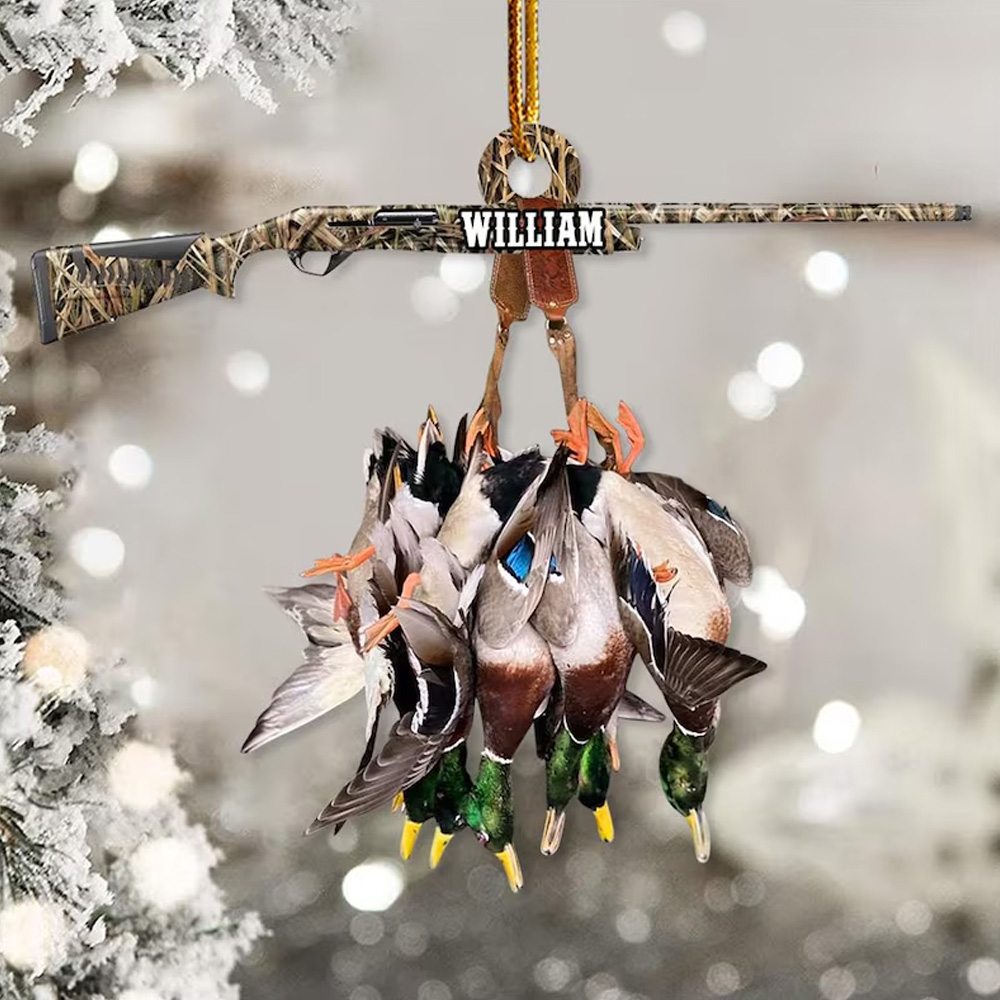 Duck Hunting Flat Ornament, Hunting Rearview Mirror Car Accessories, Hunting Christmas Ornament, Xmas Gift for Dad, Husband, Hunting Lover