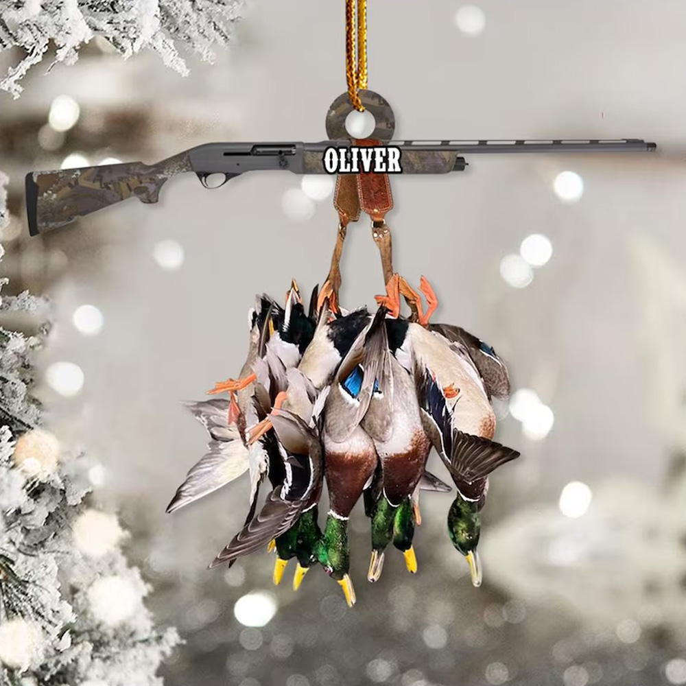 Duck Hunting Flat Ornament, Hunting Rearview Mirror Car Accessories, Hunting Christmas Ornament, Xmas Gift for Dad, Husband, Hunting Lover