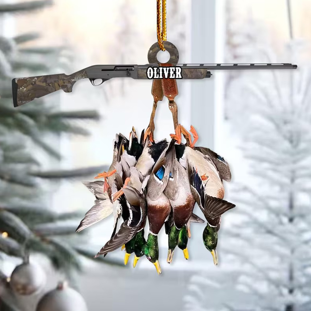 Duck Hunting Flat Ornament, Hunting Rearview Mirror Car Accessories, Hunting Christmas Ornament, Xmas Gift for Dad, Husband, Hunting Lover