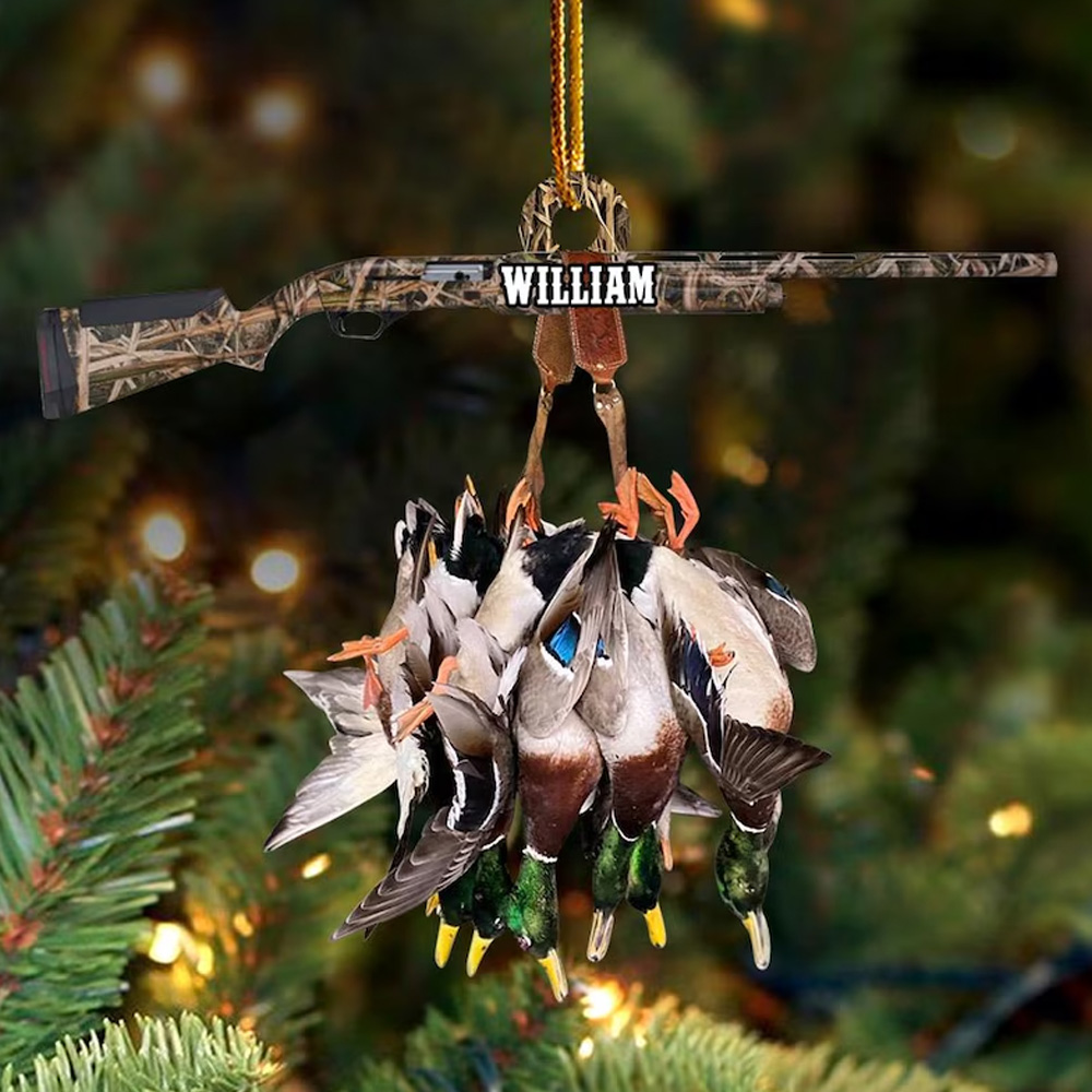 Duck Hunting Flat Ornament, Hunting Rearview Mirror Car Accessories, Hunting Christmas Ornament, Xmas Gift for Dad, Husband, Hunting Lover