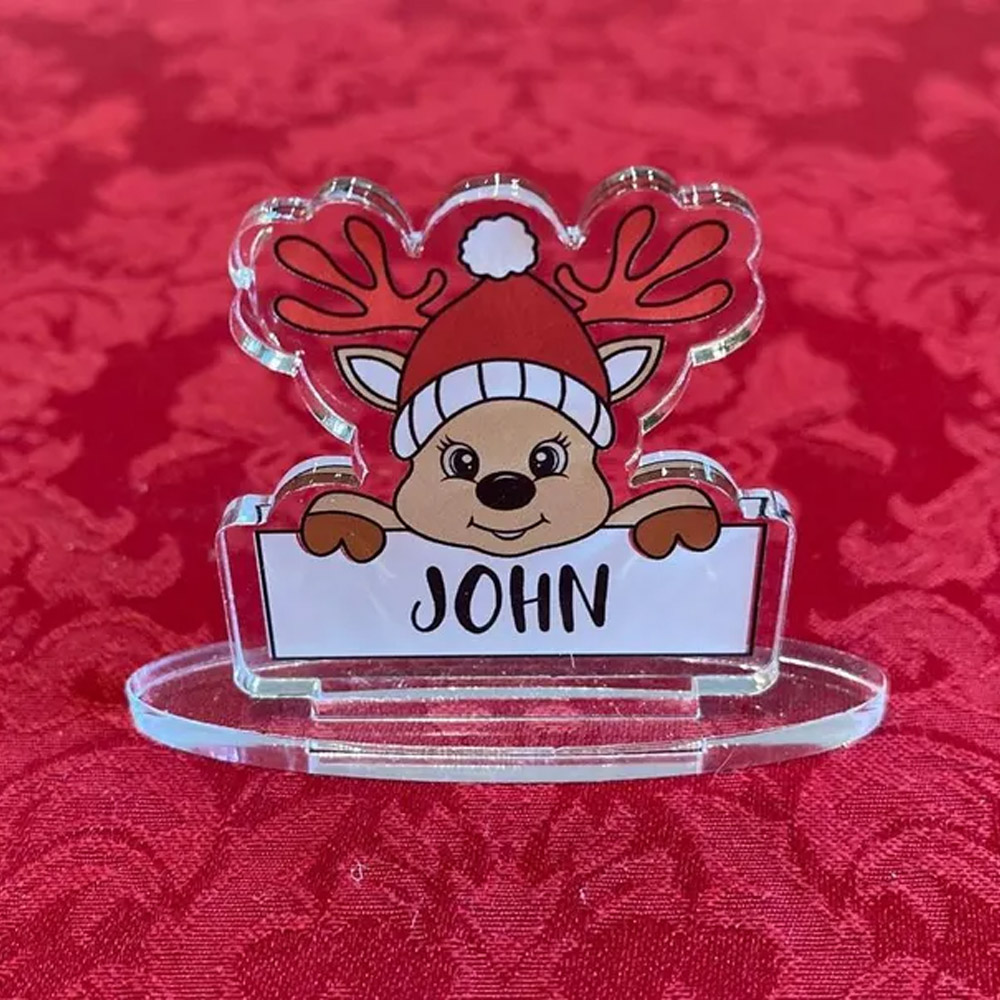 Personalized Christmas Reindeer Name Setting, Xmas Table Name Settings, Cute Reindeer Name Settings, Christmas Dinner Party Name Setting