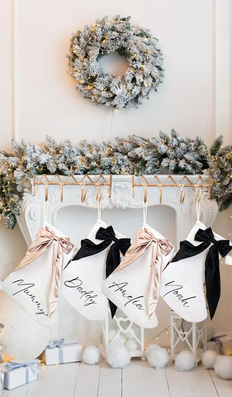 Personalized Christmas Stockings, Christmas Gifts, Bow Christmas Stocking, Christmas Decorations, Custom Family Stockings, Holiday Decor