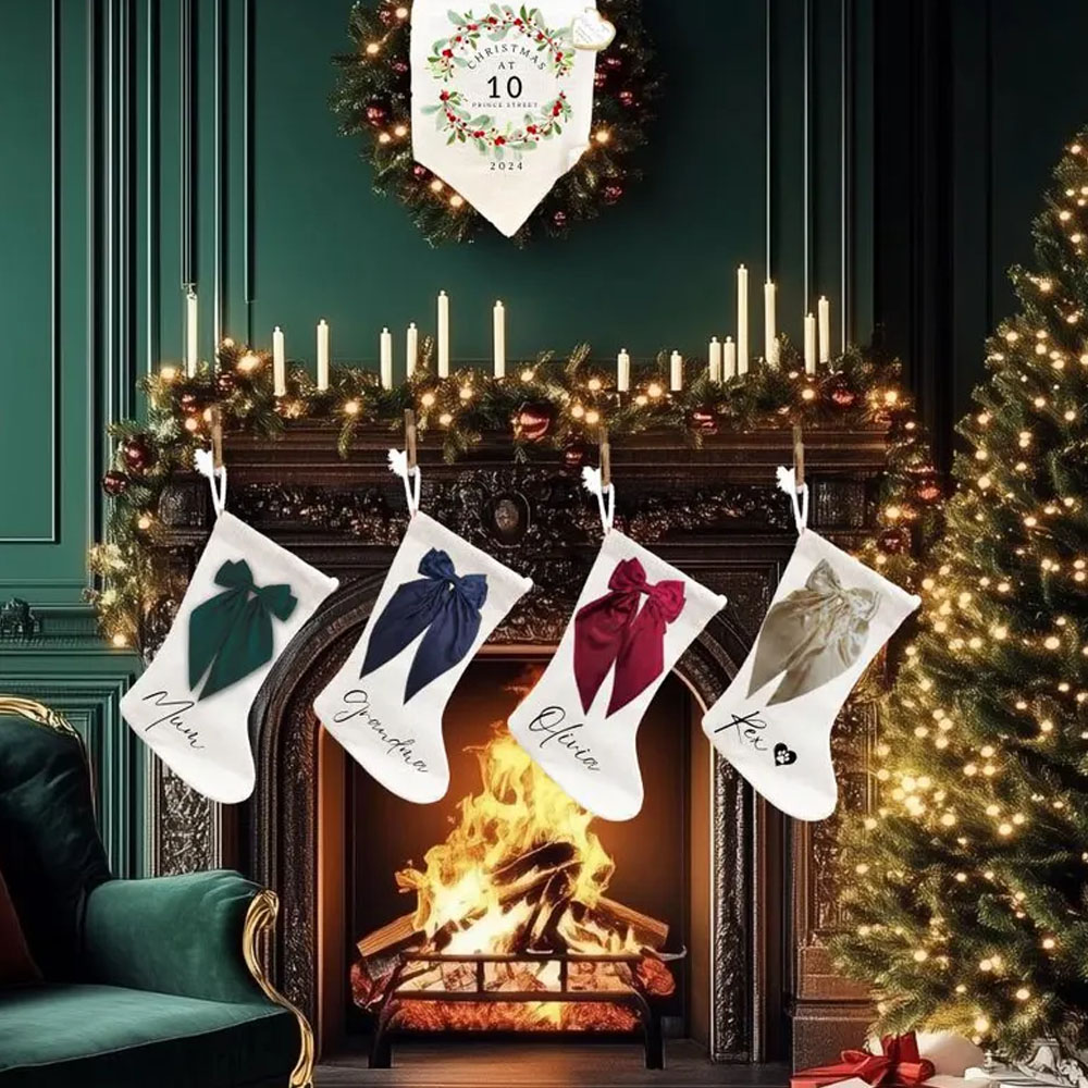 Personalized Christmas Stockings, Christmas Gifts, Bow Christmas Stocking, Christmas Decorations, Custom Family Stockings, Holiday Decor