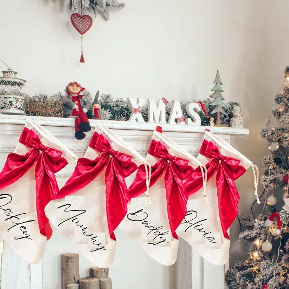 Personalized Christmas Stockings, Christmas Gifts, Bow Christmas Stocking, Christmas Decorations, Custom Family Stockings, Holiday Decor